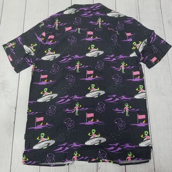 Party Pants Flying Saucey Alien Button Up Shirt Mens Size Small - Picture 2 of 3